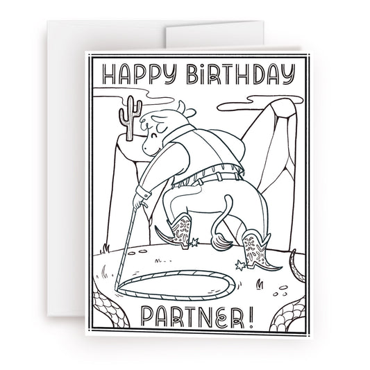 Color-Me-In Cowboy Happy Birthday Partner Greeting Card