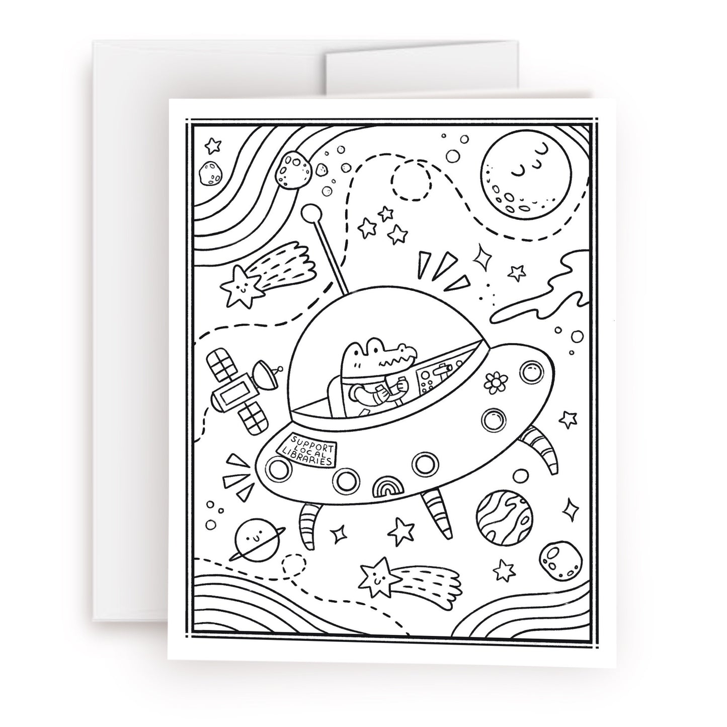 Color-Me-In Alligator In Space Greeting Card