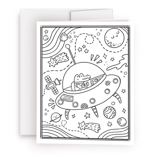 Color-Me-In Alligator In Space Greeting Card