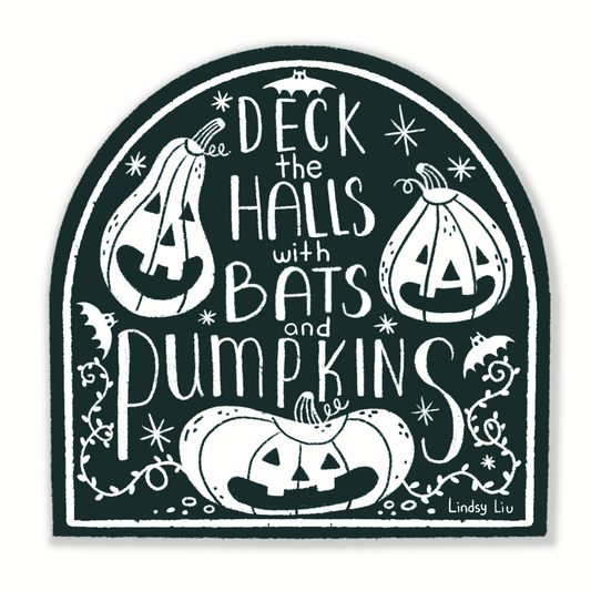 Halloween Deck The Halls With Bats & Pumpkins Holographic Sticker