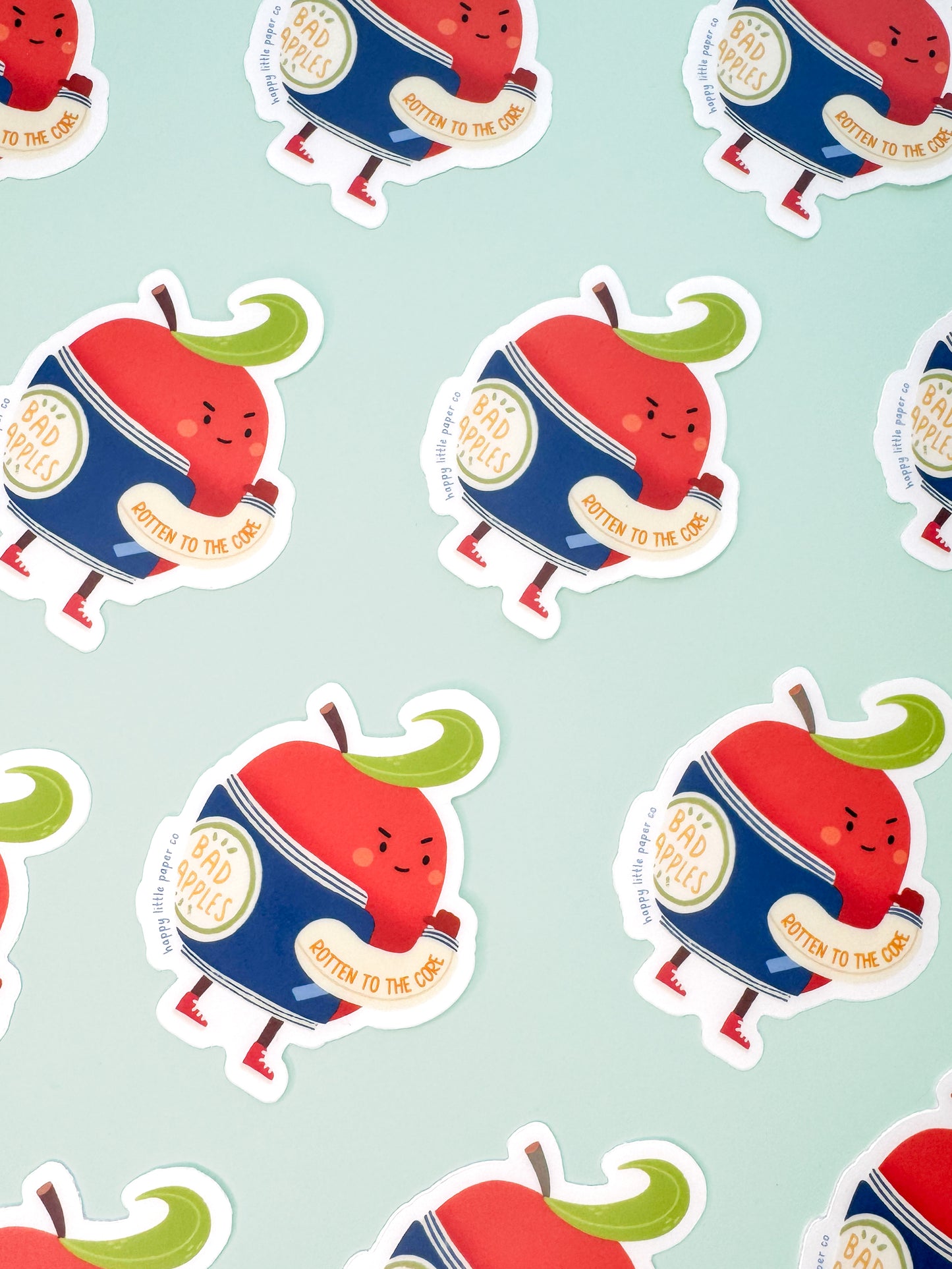 Vinyl Sticker-Bad Apple (Food, Pun, Smiley, Fruit)