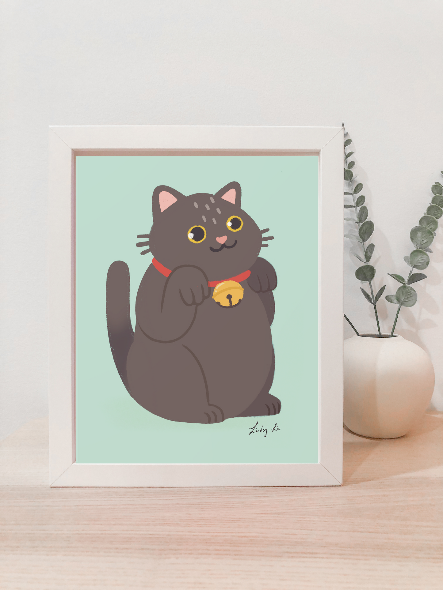 Black Lucky Cat Art Print