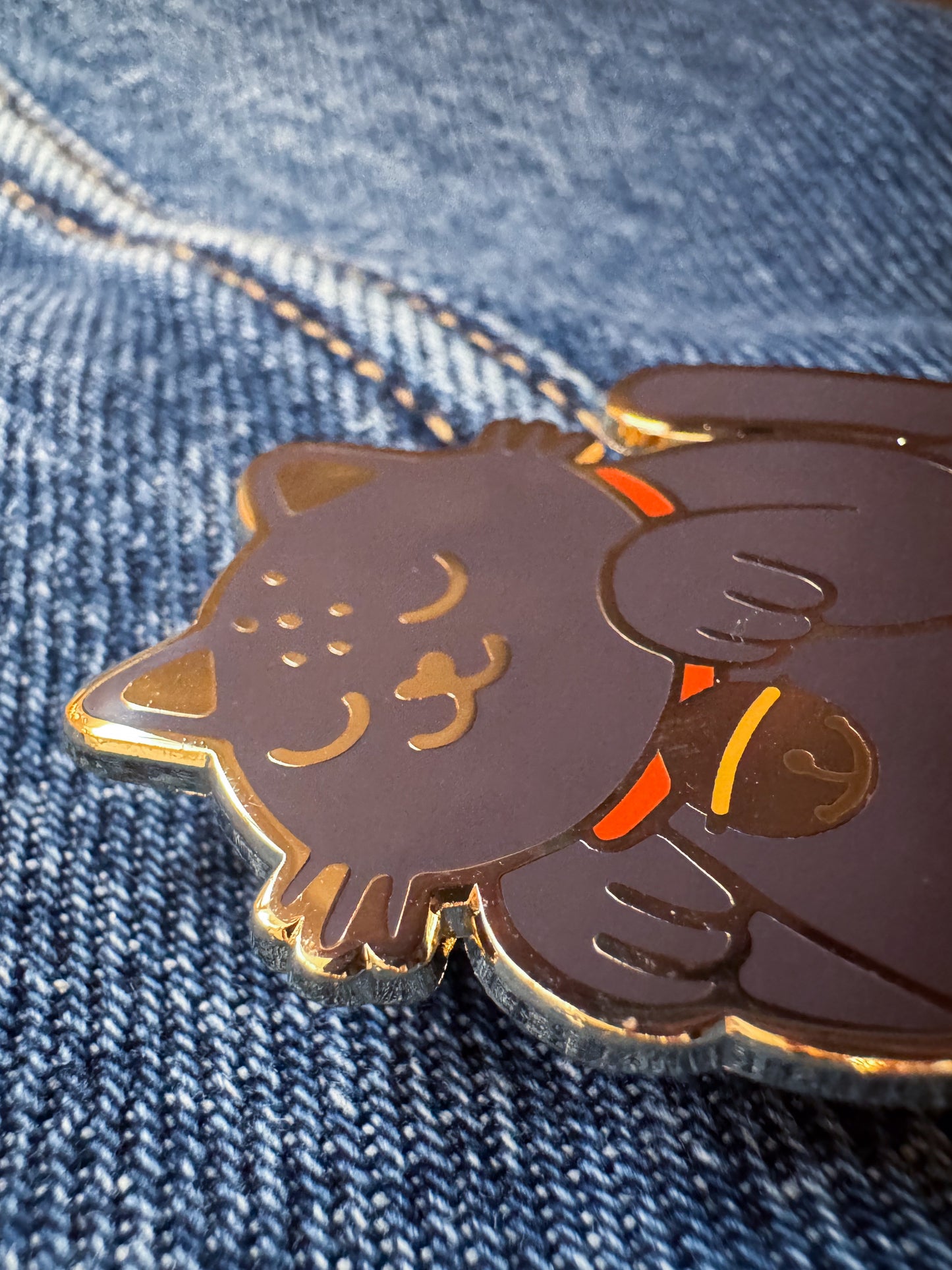 Black Lucky Cat Enamel Pin