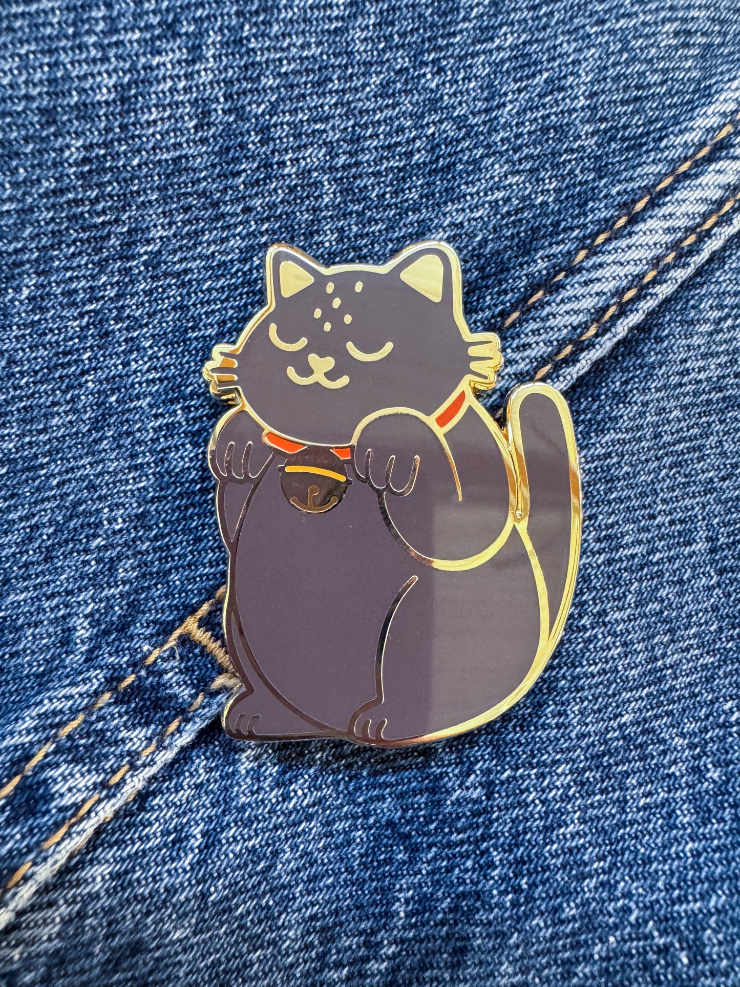 Black Lucky Cat Enamel Pin