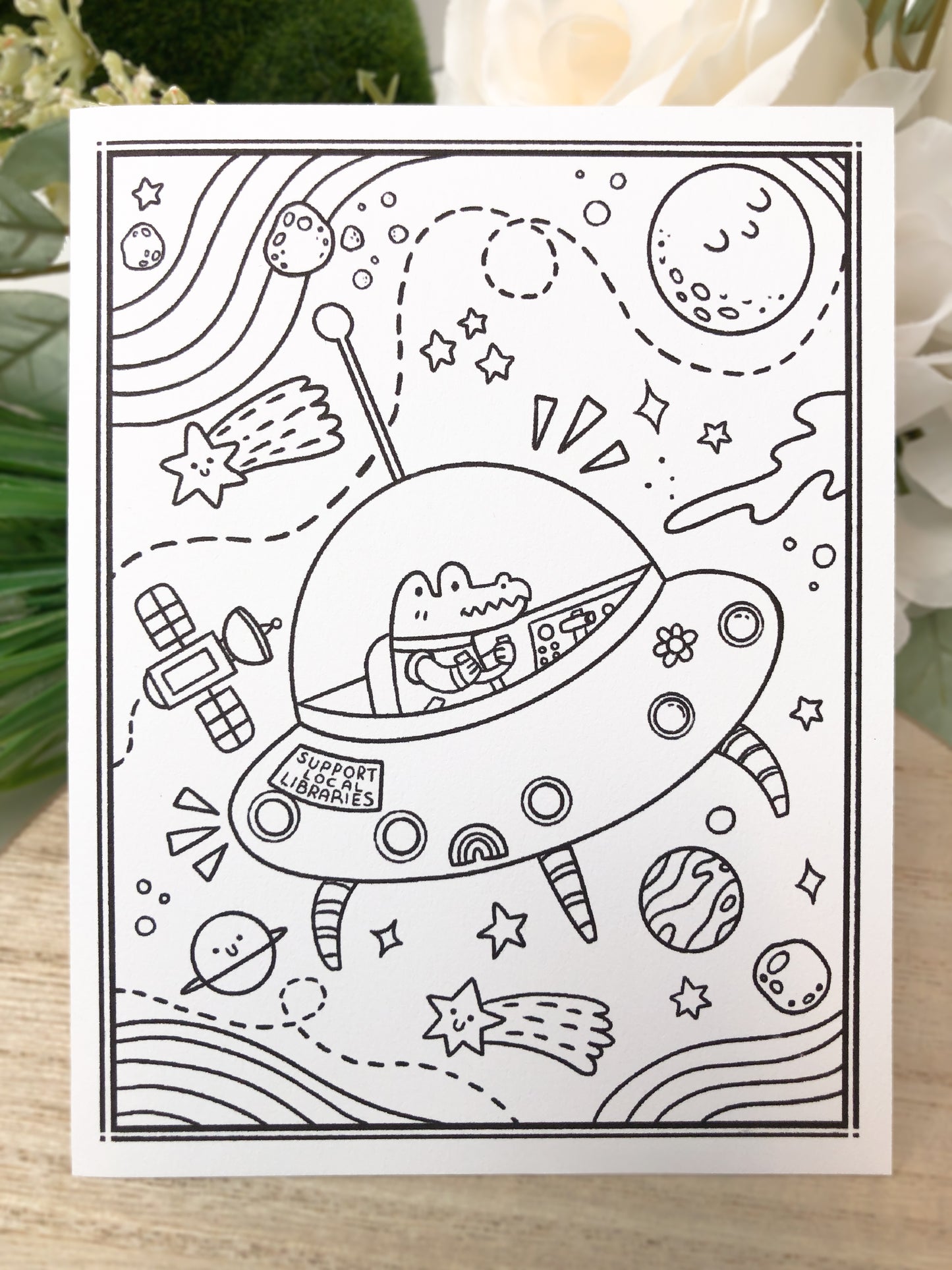 Color-Me-In Alligator In Space Greeting Card