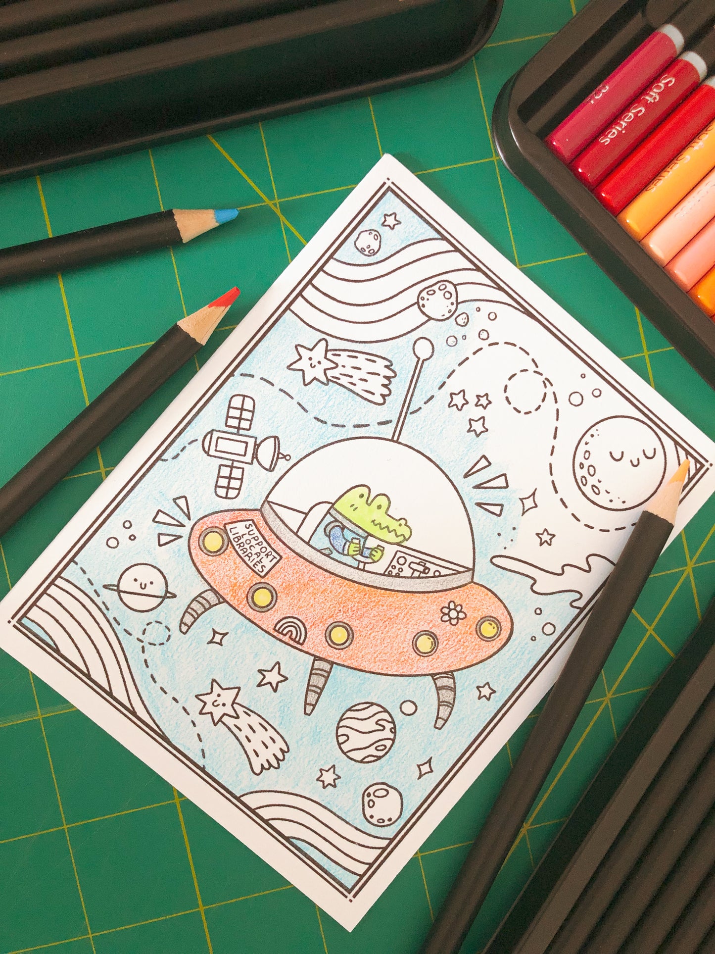 Color-Me-In Alligator In Space Greeting Card