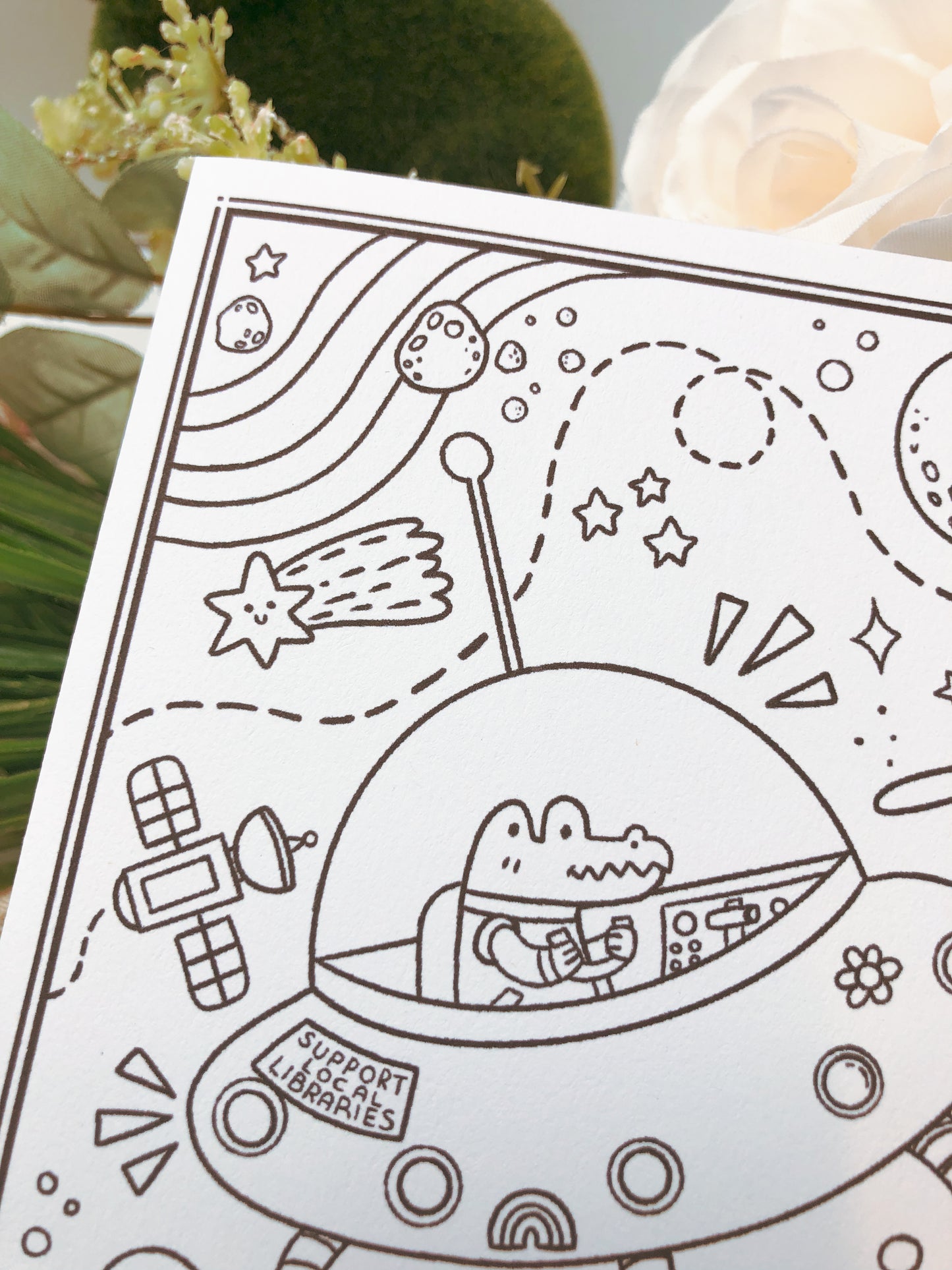 Color-Me-In Alligator In Space Greeting Card