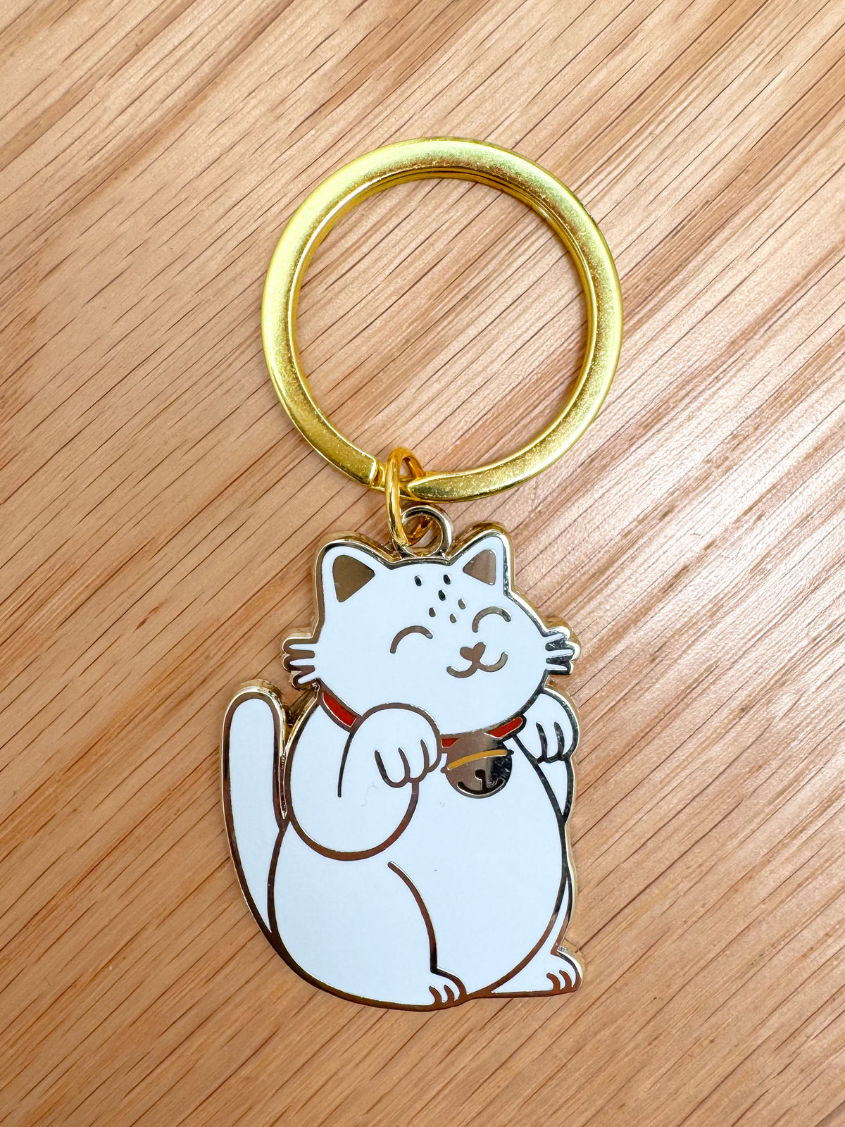 White Cat Enamel Keychain