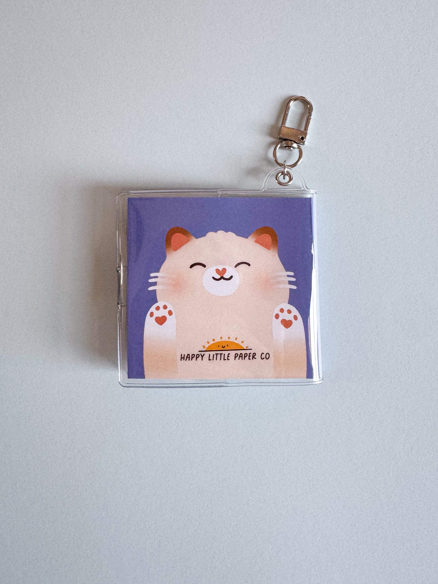 Mini Notebook Bag Charm Keychain - White Cat (Animal, Cute, Cat Lover)