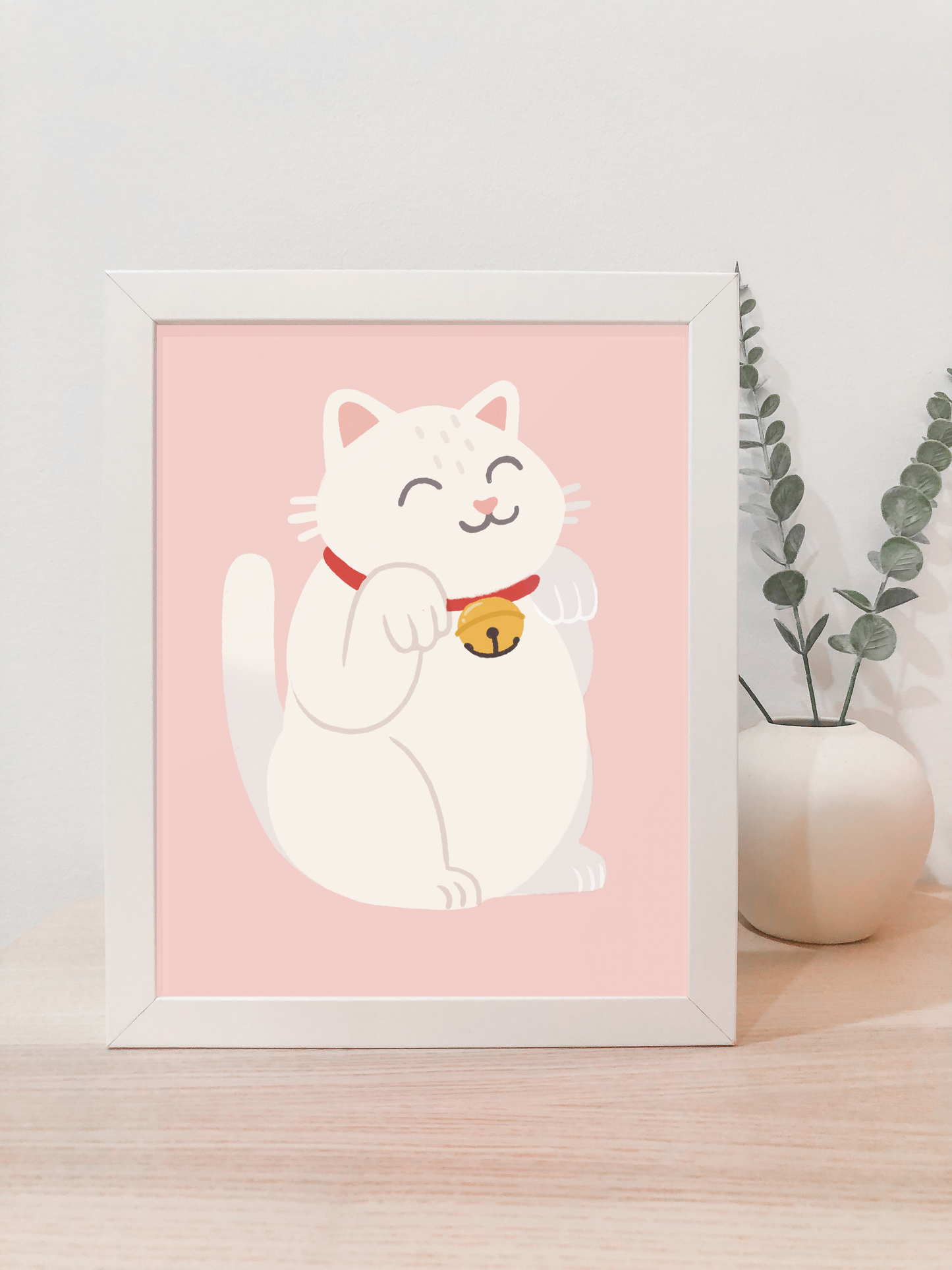 White Lucky Cat Art Print