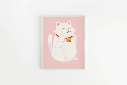 White Lucky Cat Art Print