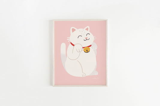 White Lucky Cat Art Print