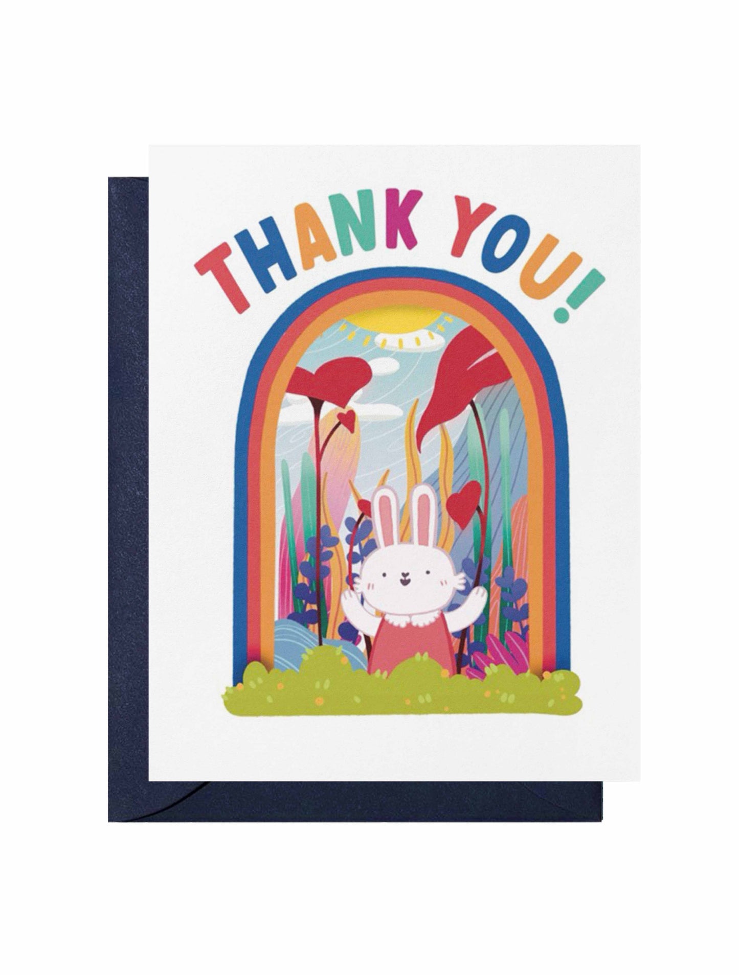 Thank You Card—Cute Rabbit (Rainbow, Kids)