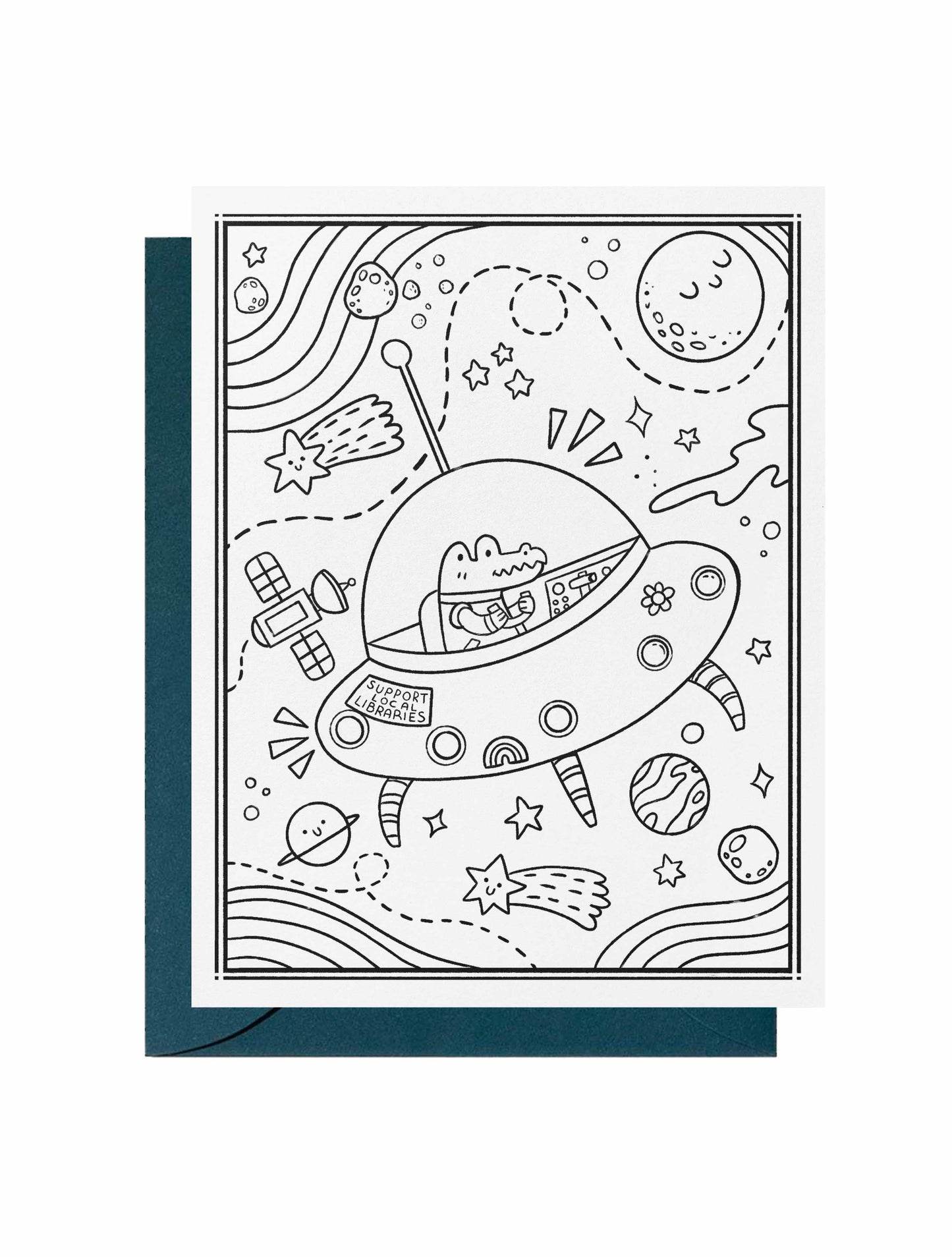 Color-Me-In Alligator In Space Greeting Card
