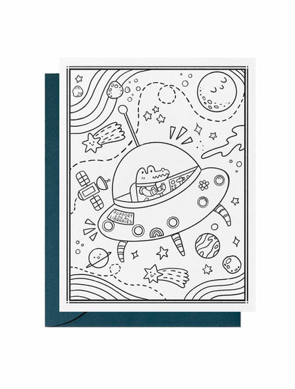 Color-Me-In Alligator In Space Greeting Card