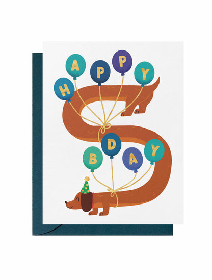 Birthday Balloons Dachschund Greeting Card