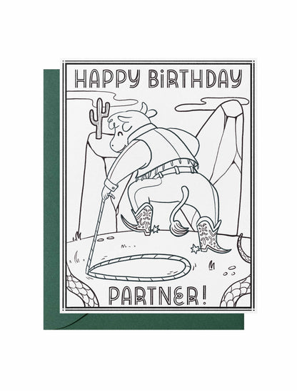 Color-Me-In Cowboy Happy Birthday Partner Greeting Card