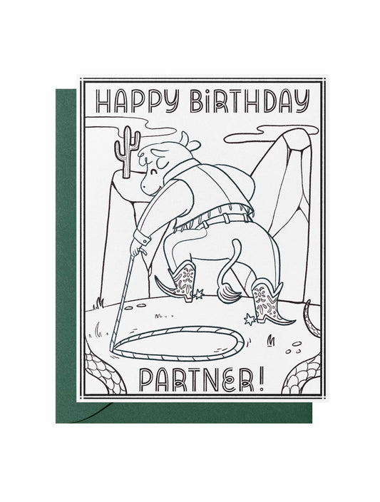 Color-Me-In Cowboy Happy Birthday Partner Greeting Card