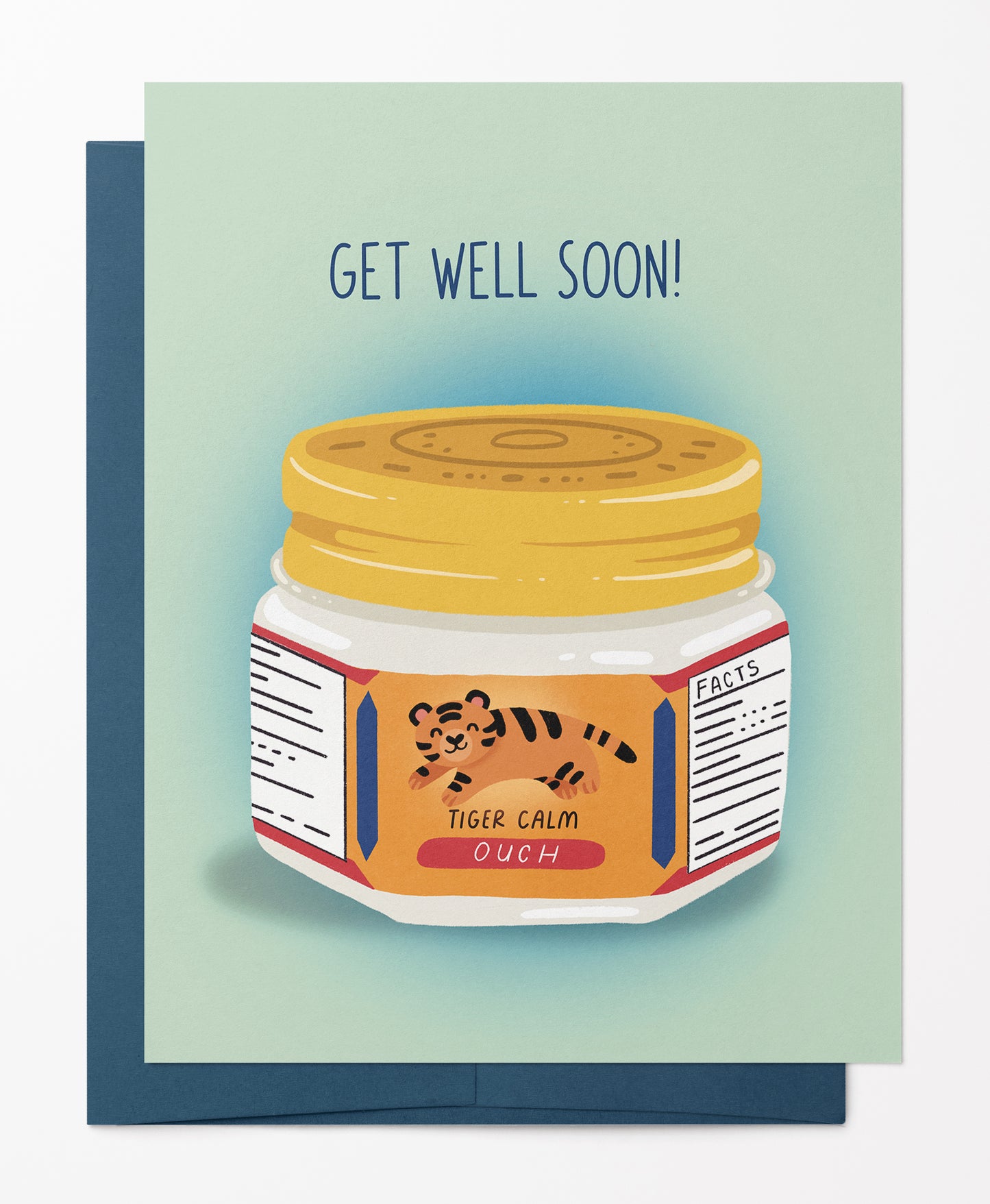 Get Well Soon Sympathy  Greeting  Card—Tiger Balm (Funny, Pun, Asian, Nostalgia)