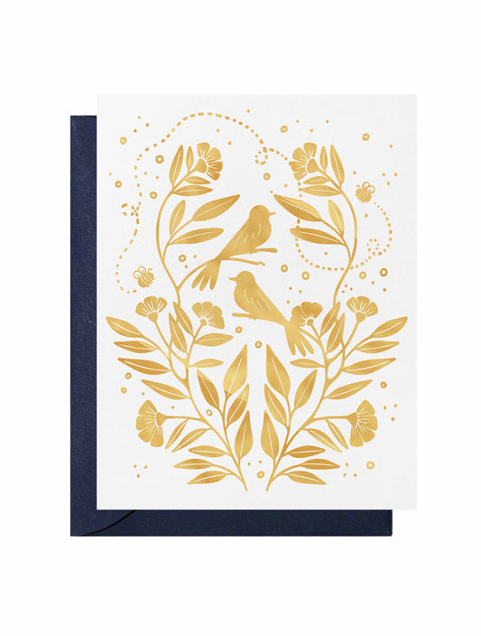 Lovebirds Gold Foiled Greeting Card