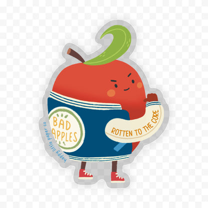 Vinyl Sticker-Bad Apple (Food, Pun, Smiley, Fruit)