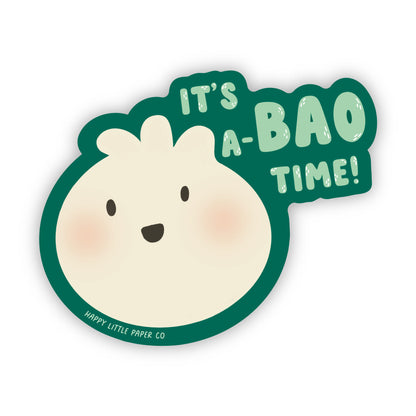 Vinyl Sticker-It’s A-Bao Time  (Food, Asian, Pun, Dumpling, Smiley)