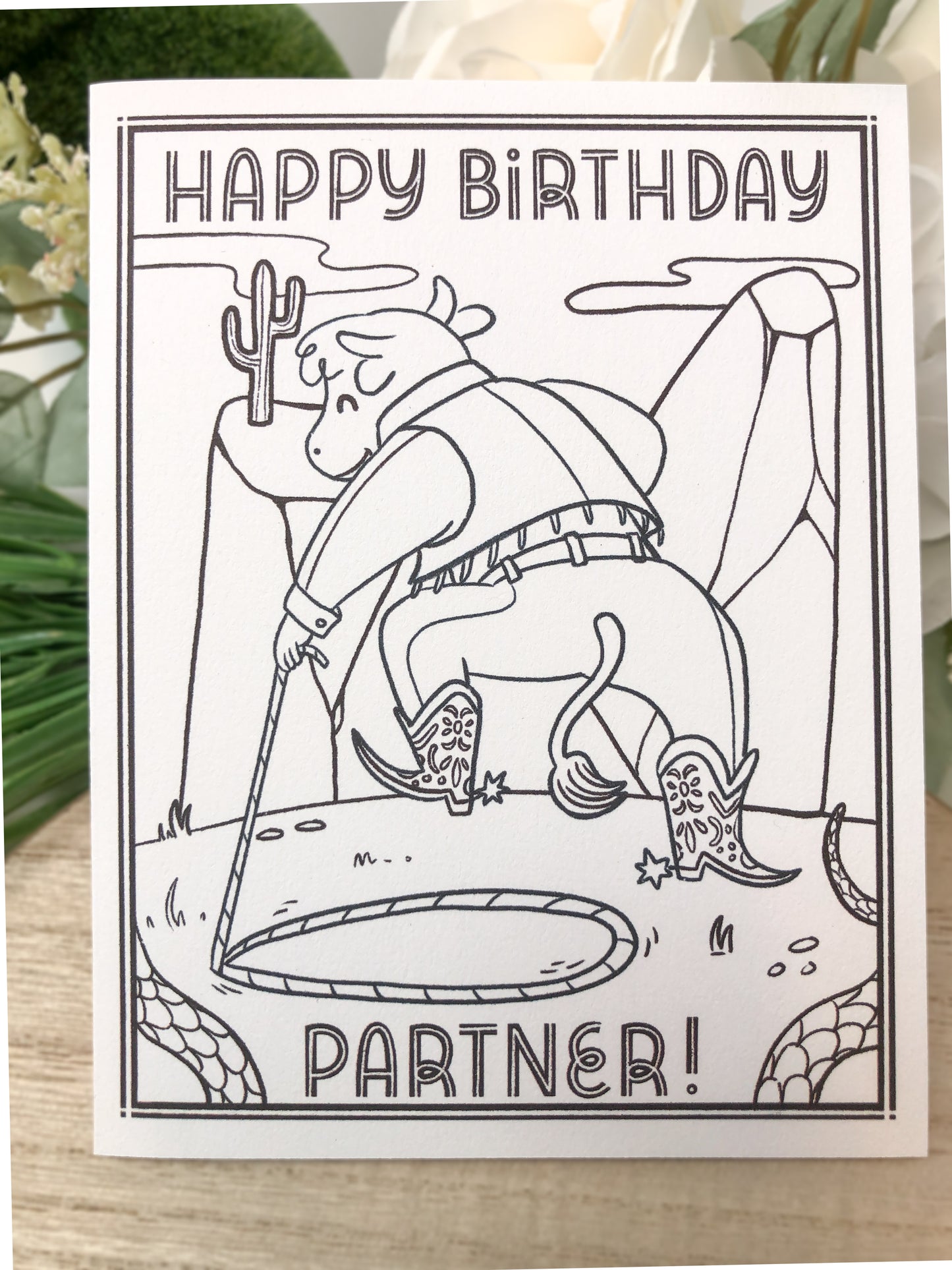 Color-Me-In Cowboy Happy Birthday Partner Greeting Card