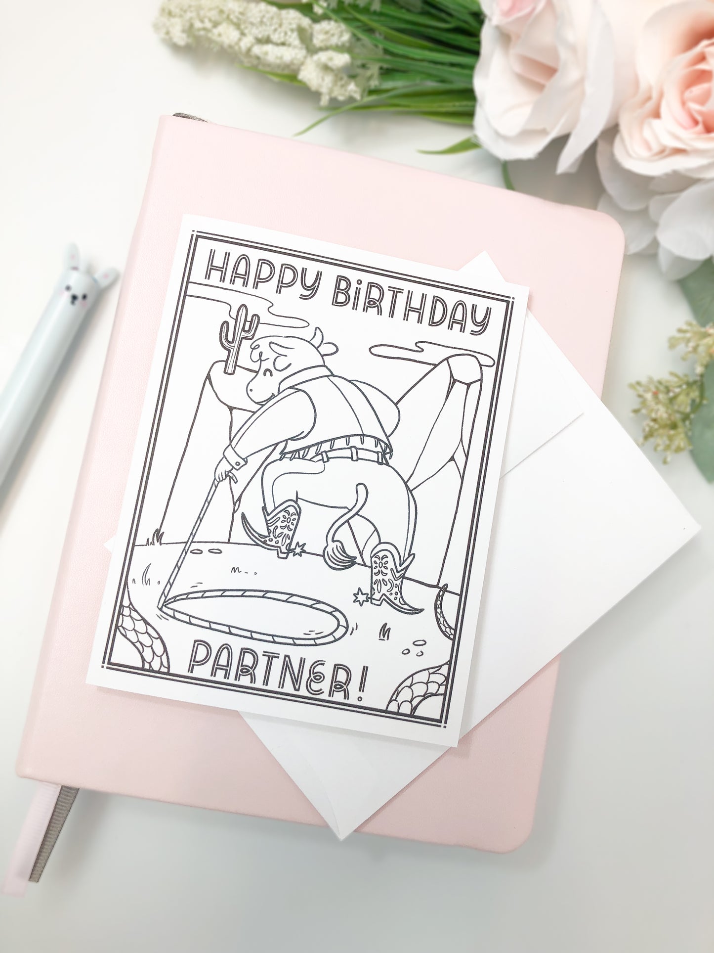 Color-Me-In Cowboy Happy Birthday Partner Greeting Card