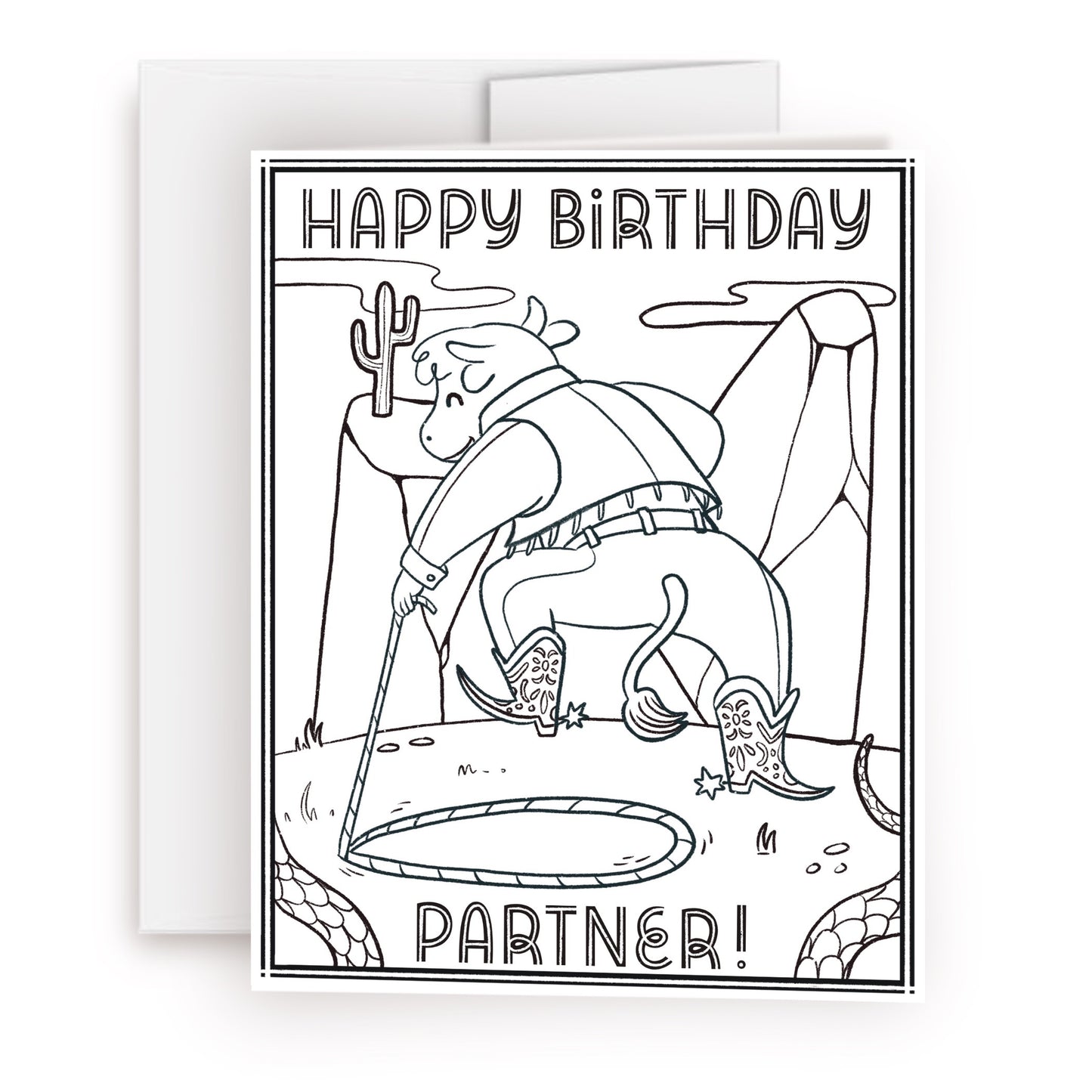 Color-Me-In Cowboy Happy Birthday Partner Greeting Card