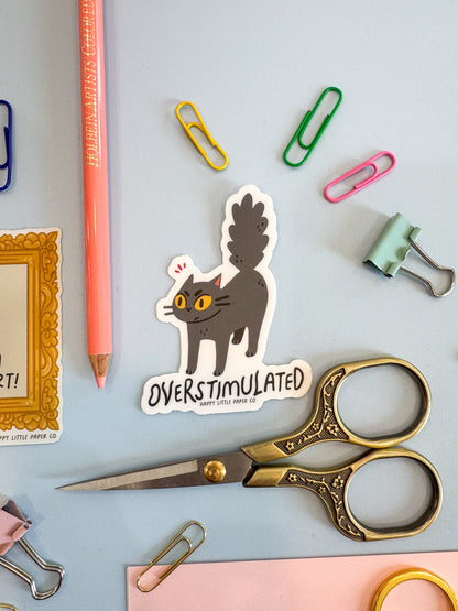 Vinyl Sticker-Overstimulated Cat (Funny, Cat, ADHD)