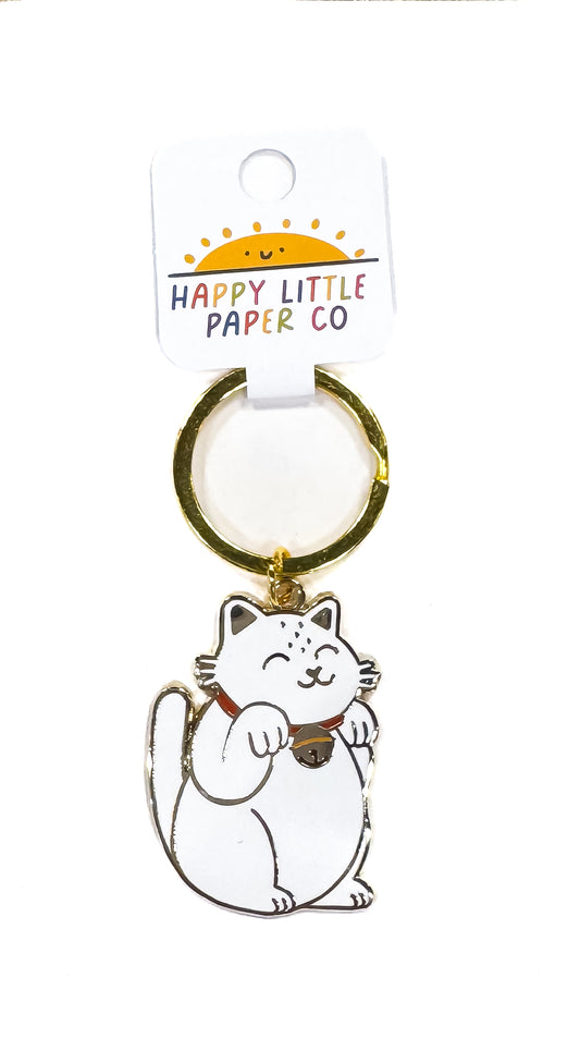 White Cat Enamel Keychain