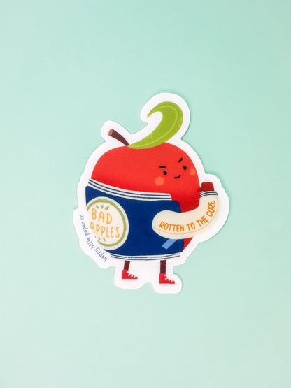 Vinyl Sticker-Bad Apple (Food, Pun, Smiley, Fruit)