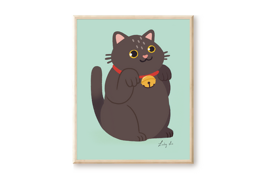 Black Lucky Cat Art Print