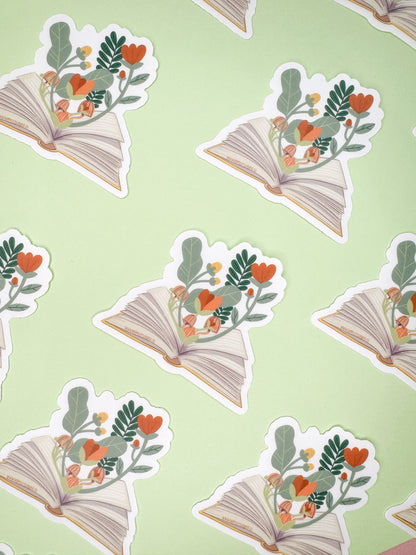 Vinyl Sticker-Blooming Floral Book (Literary, Reading)