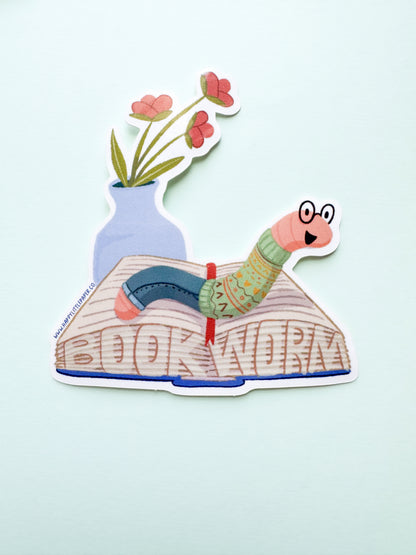 Vinyl Sticker-Book Worm (Literary, Reading)