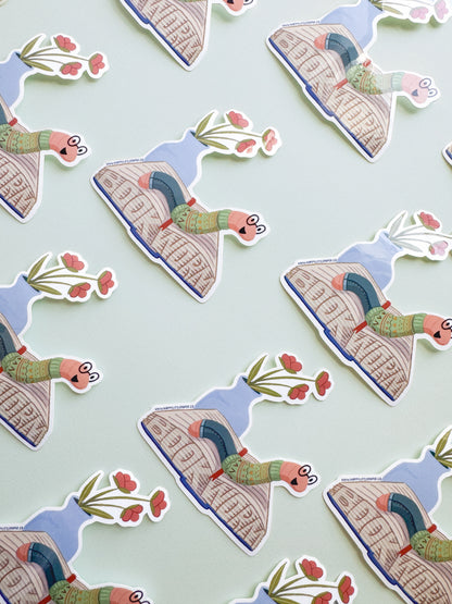 Vinyl Sticker-Book Worm (Literary, Reading)