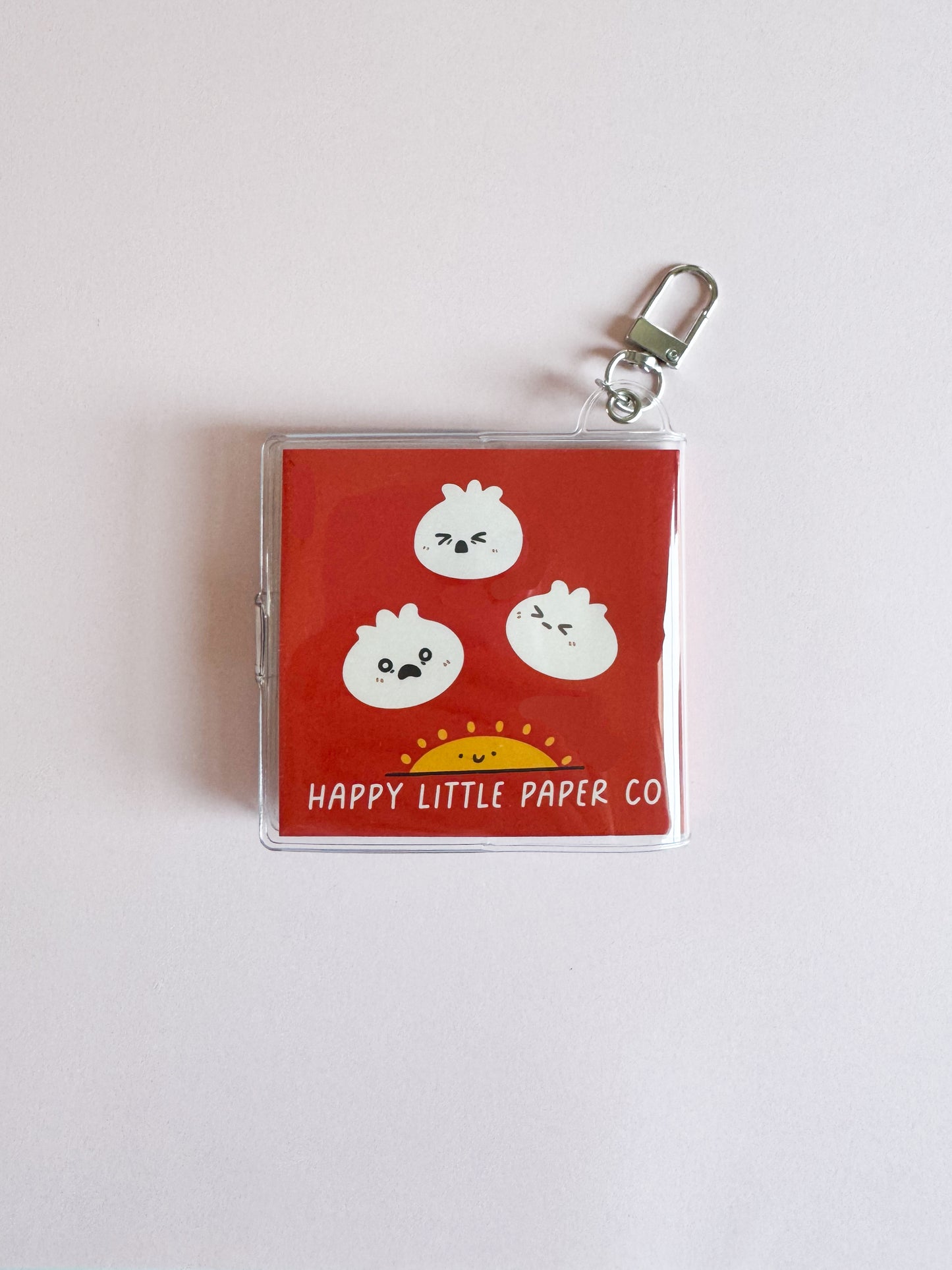 Mini Notebook Bag Charm Keychain - Dumpling (Food, Asian, Pun, Bao, Smiley)