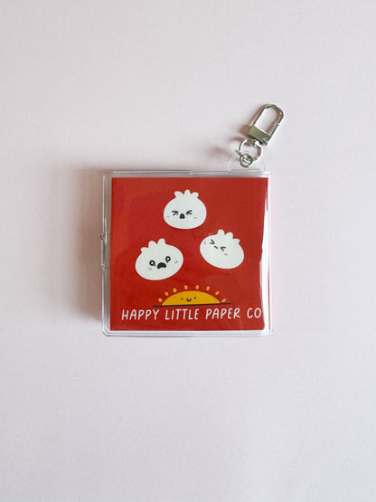 Mini Notebook Bag Charm Keychain - Dumpling (Food, Asian, Pun, Bao, Smiley)