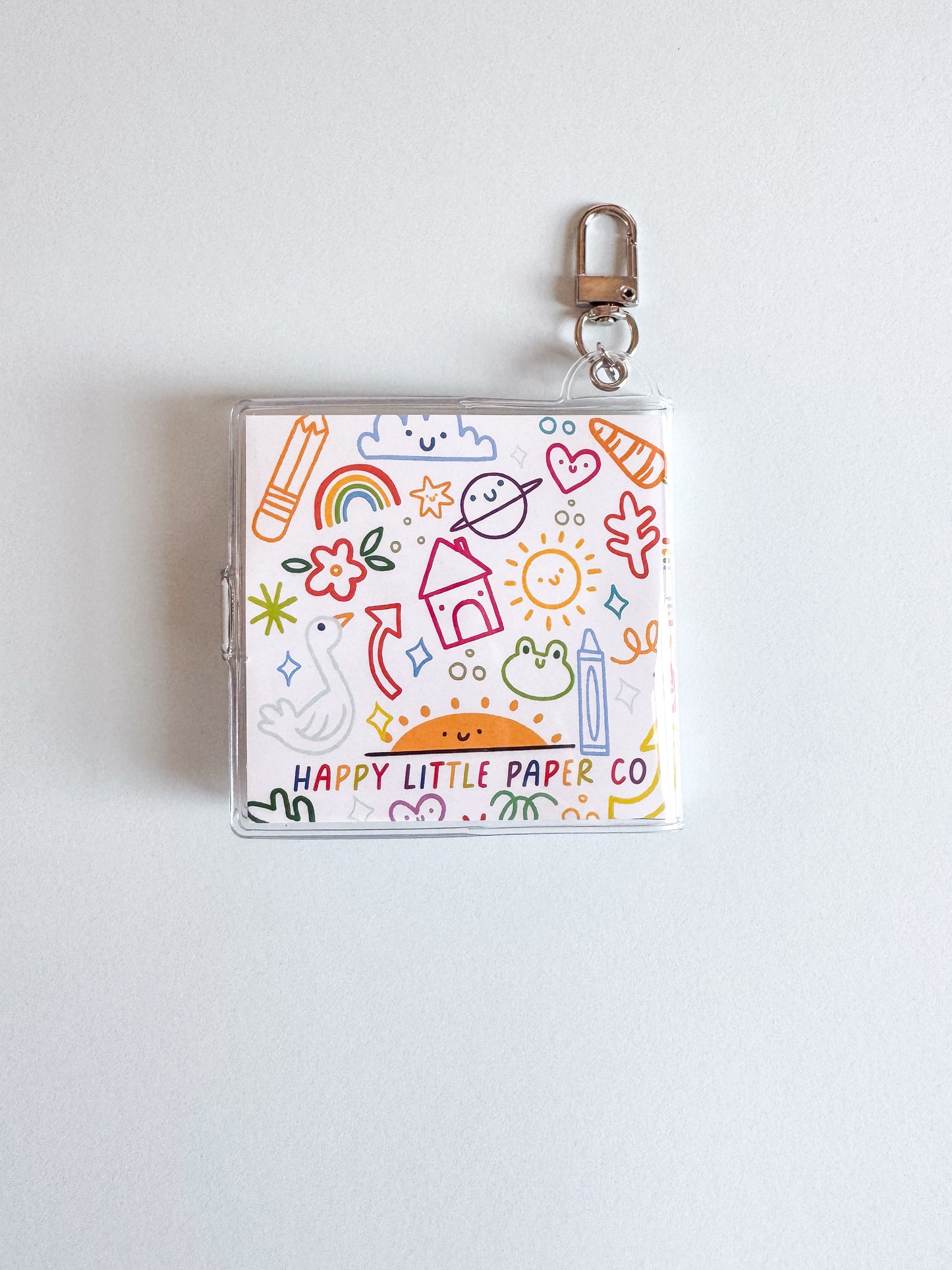 Mini Notebook Bag Charm Keychain - Happy Scribbles (Doodles, Cute, Rainbow)