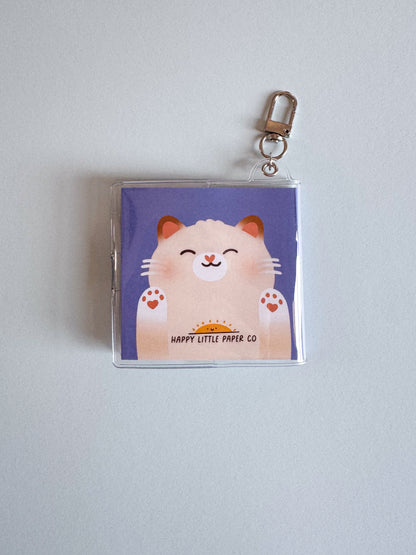 Mini Notebook Bag Charm Keychain - White Cat (Animal, Cute, Cat Lover)