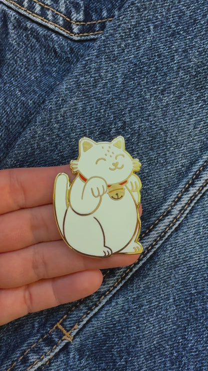 White Lucky Cat Enamel Pin