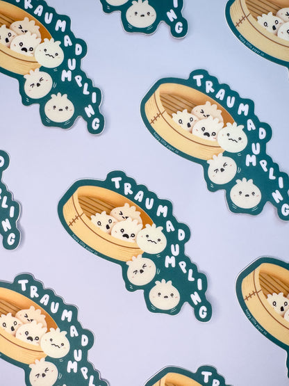 Vinyl Sticker-Trauma Dumpling (Food, Asian, Pun, Funny)