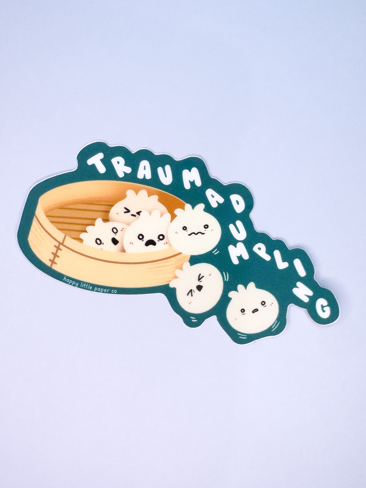 Vinyl Sticker-Trauma Dumpling (Food, Asian, Pun, Funny)