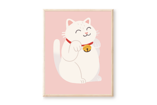 White Lucky Cat Art Print