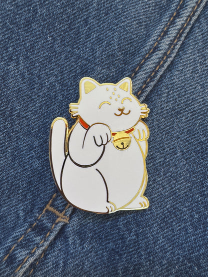 White Lucky Cat Enamel Pin